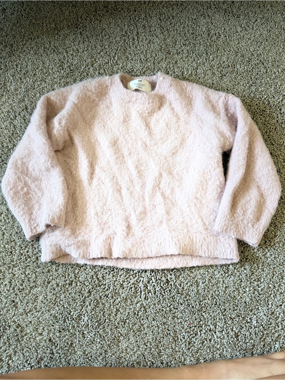 H&M Girls Blush Pink Eyelash Knit Sweater | Soft Fuzzy Pullover | Size 5-6Y